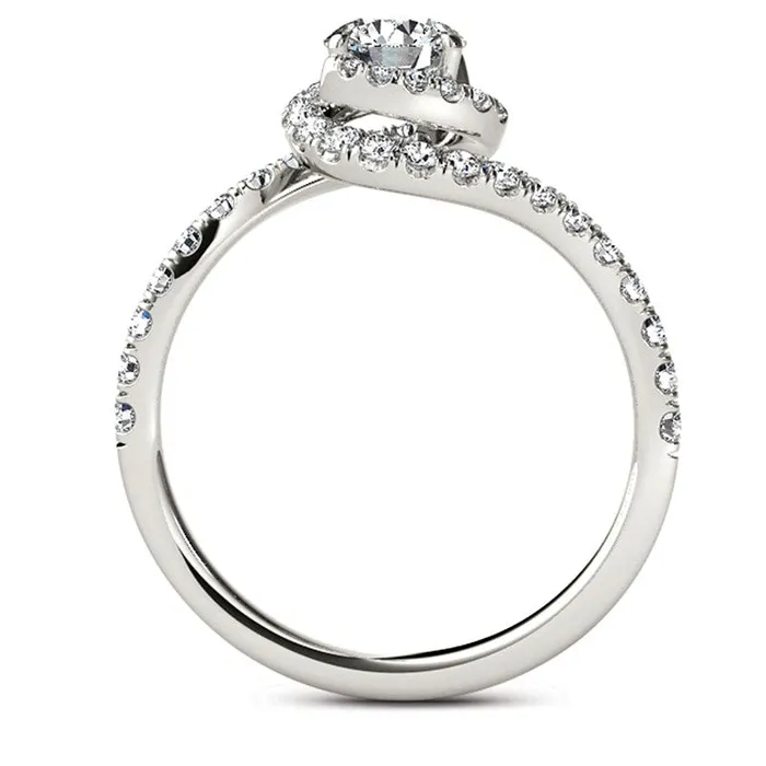 Rings Goldia 075 CT TW Natural Diamond Swirl Frame Bypass Engagement Ring in Solid 14K White Gold