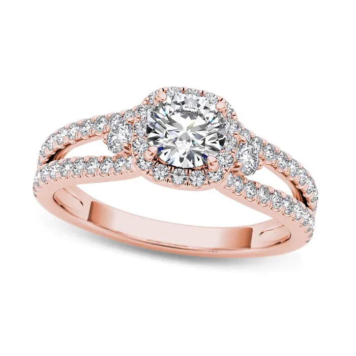 Rings Goldia 088 CT TW Natural Diamond Cushion Frame Split Shank Engagement Ring in Solid 14K Rose Gold Rings Goldia 088 CT TW Natural Diamond Cushion Frame Split Shank Engagement Ring in Solid 14K Rose Gold