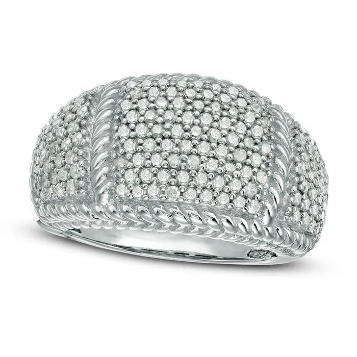 Rings Goldia 10 CT TW Composite Natural Diamond Square Rope Edge Domed Ring in Sterling Silver Rings Goldia 10 CT TW Composite Natural Diamond Square Rope Edge Domed Ring in Sterling Silver