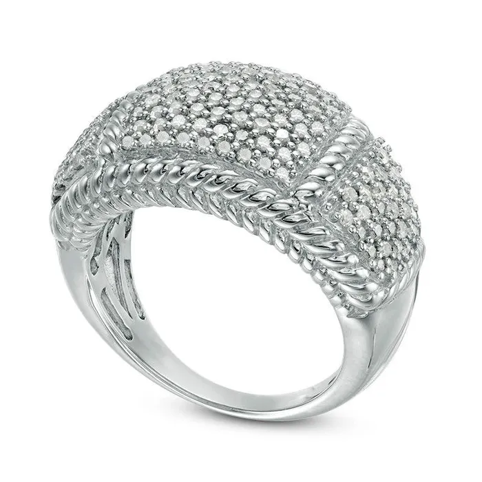 Rings Goldia 10 CT TW Composite Natural Diamond Square Rope Edge Domed Ring in Sterling Silver Rings Goldia 10 CT TW Composite Natural Diamond Square Rope Edge Domed Ring in Sterling Silver