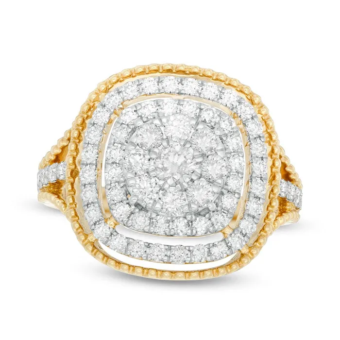 Rings Goldia 125 CT TW Composite Natural Diamond Double Cushion Frame Ring in Solid 14K Gold Rings Goldia 125 CT TW Composite Natural Diamond Double Cushion Frame Ring in Solid 14K Gold