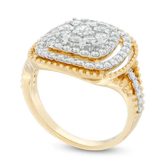 Rings Goldia 125 CT TW Composite Natural Diamond Double Cushion Frame Ring in Solid 14K Gold Rings Goldia 125 CT TW Composite Natural Diamond Double Cushion Frame Ring in Solid 14K Gold