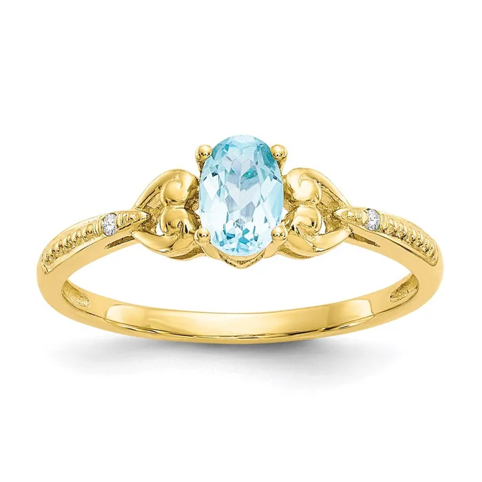 Rings Goldia 10K Yellow Gold Light Swiss Blue Topaz and Real Diamond Ring