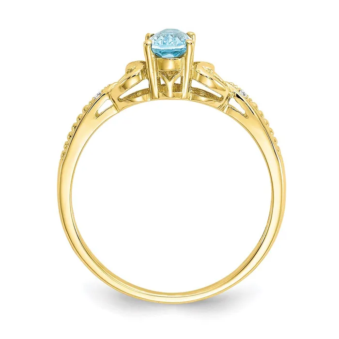 Rings Goldia 10K Yellow Gold Light Swiss Blue Topaz and Real Diamond Ring
