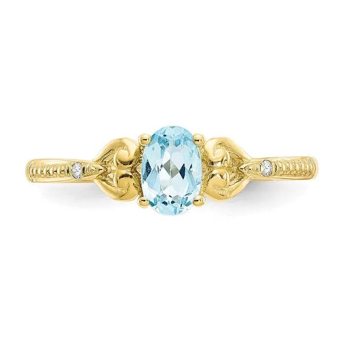 Rings Goldia 10K Yellow Gold Light Swiss Blue Topaz and Real Diamond Ring