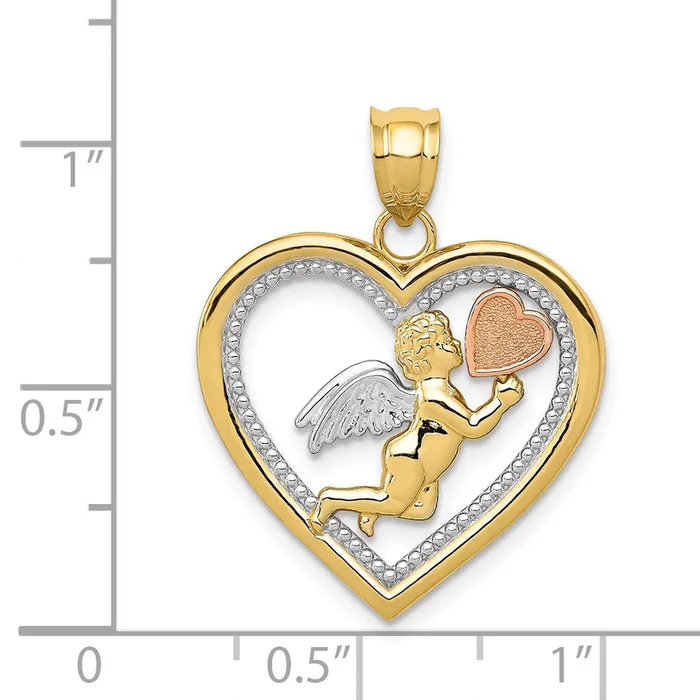 Rings Goldia 14k TriColor Twotone Gold wWhite Rhodium Angel Heart Pendant