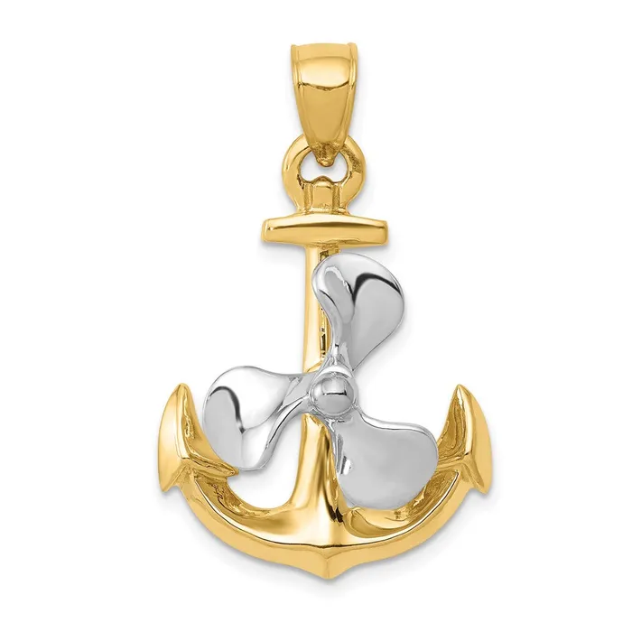 Rings Goldia 14k Twotone Gold 3D Anchor wMoveable Propeller Pendant