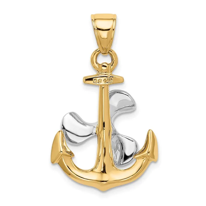 Rings Goldia 14k Twotone Gold 3D Anchor wMoveable Propeller Pendant