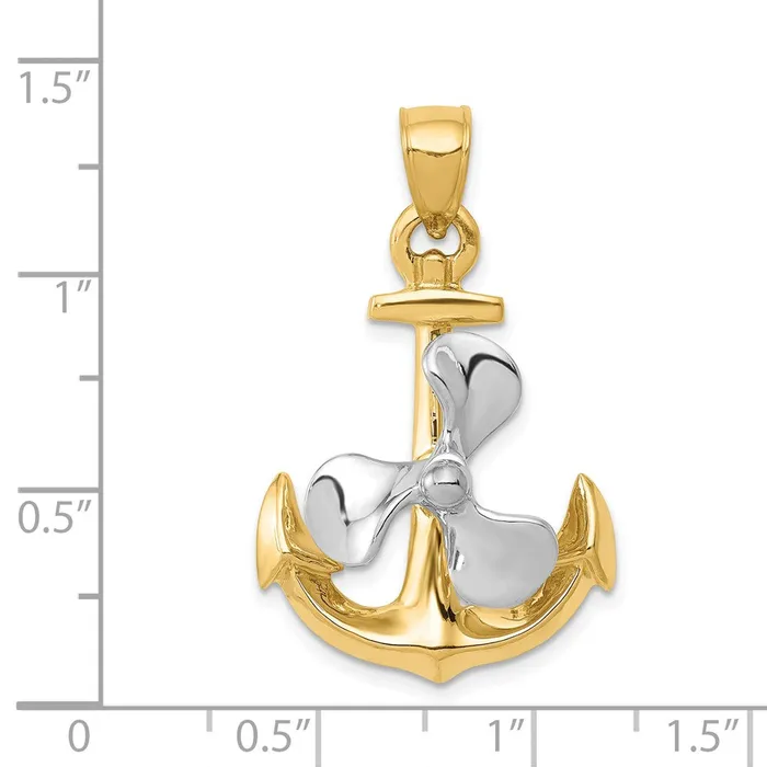 Rings Goldia 14k Twotone Gold 3D Anchor wMoveable Propeller Pendant