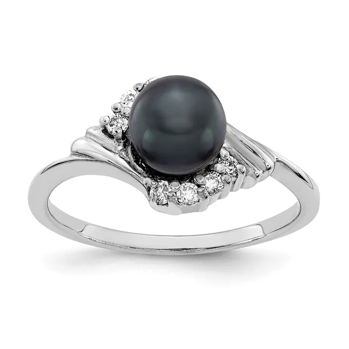 Rings Goldia 14k White Gold 6mm Black FW Cultured Pearl A Real Diamond ring