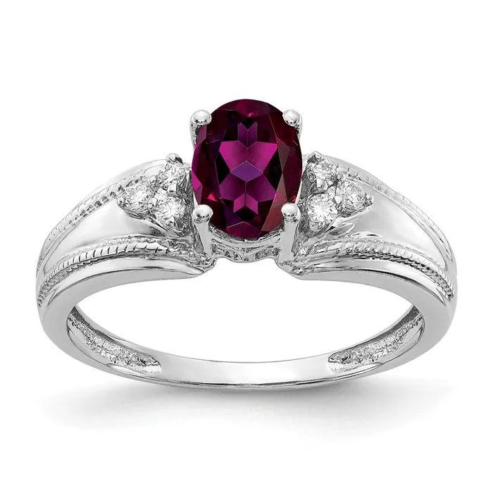 Rings Goldia 14k White Gold 7x5mm Oval Rhodolite Garnet VS Diamond ring