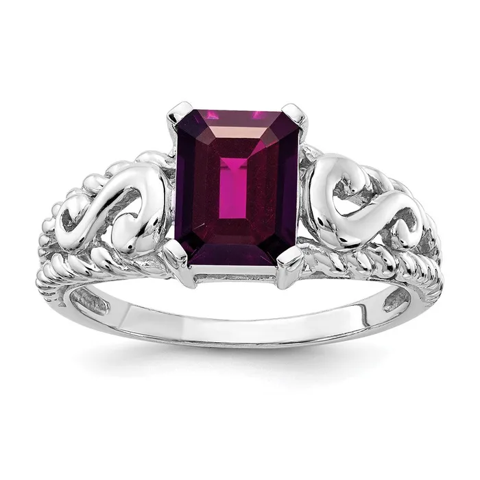 Rings Goldia 14k White Gold 8x6mm Emerald Cut Rhodolite Garnet ring