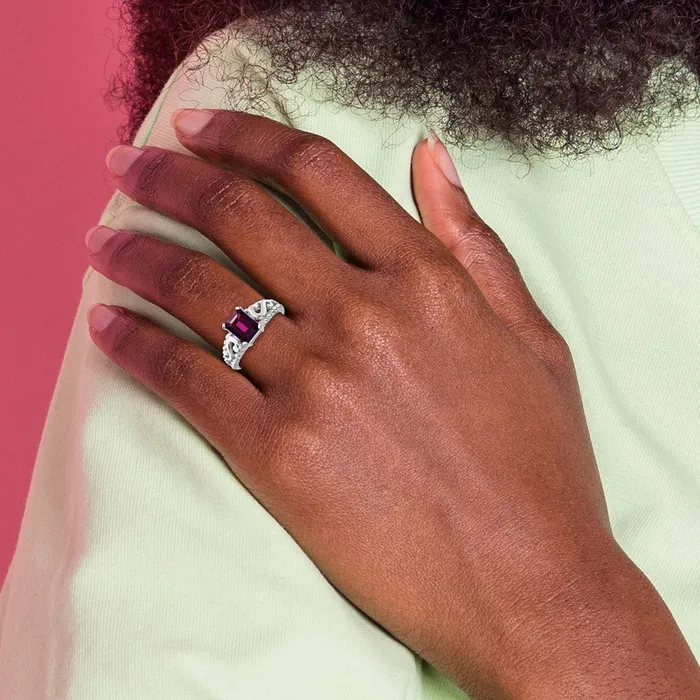 Rings Goldia 14k White Gold 8x6mm Emerald Cut Rhodolite Garnet ring