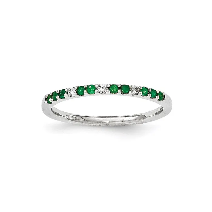 Rings Goldia 14K White Gold Real Diamond and Emerald Ring