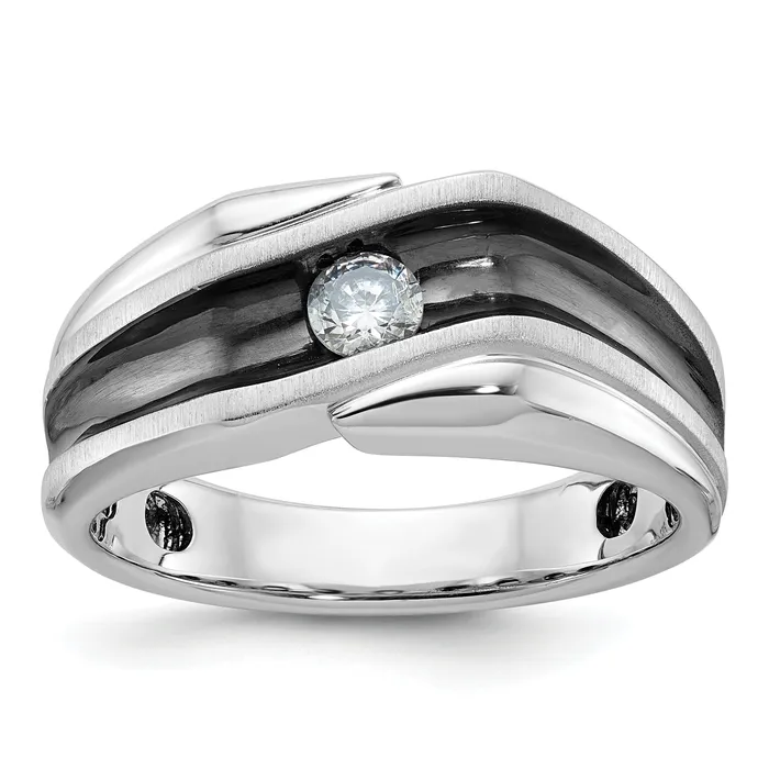 Rings Goldia 14k White Gold with Black Rhodium 15 Ct Lab Grown Diamond VSSI G Polished Satin and Grooved Mens Ring Rings Goldia 14k White Gold with Black Rhodium 15 Ct Lab Grown Diamond VSSI G Polished Satin and Grooved Mens Ring