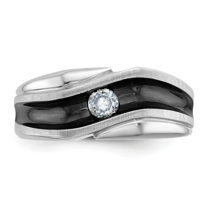 Rings Goldia 14k White Gold with Black Rhodium 15 Ct Lab Grown Diamond VSSI G Polished Satin and Grooved Mens Ring