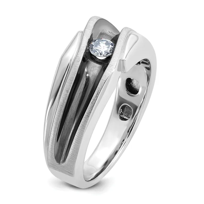 Rings Goldia 14k White Gold with Black Rhodium 15 Ct Lab Grown Diamond VSSI G Polished Satin and Grooved Mens Ring