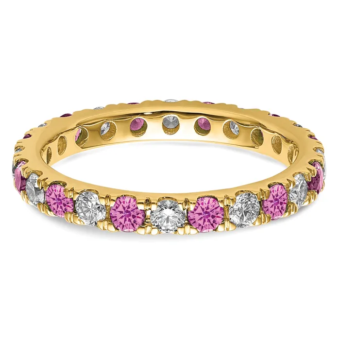 Rings Goldia 14k Yellow Gold 78 Ct Lab Grown Diamond VSSI G and Lab Created Pink Sapphire Eternity Band Ring