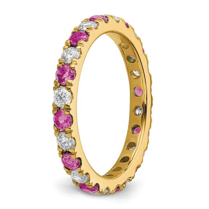 Rings Goldia 14k Yellow Gold 78 Ct Lab Grown Diamond VSSI G and Lab Created Pink Sapphire Eternity Band Ring