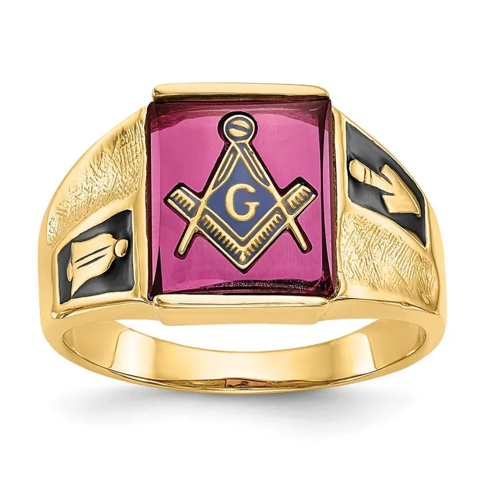 Rings Goldia 14k Yellow Gold Mens Polished and Textured with Black Enamel and Lab Created Ruby Masonic Ring Rings Goldia 14k Yellow Gold Mens Polished and Textured with Black Enamel and Lab Created Ruby Masonic Ring