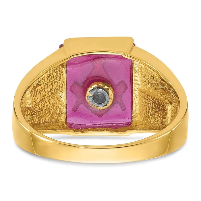 Rings Goldia 14k Yellow Gold Mens Polished and Textured with Black Enamel and Lab Created Ruby Masonic Ring