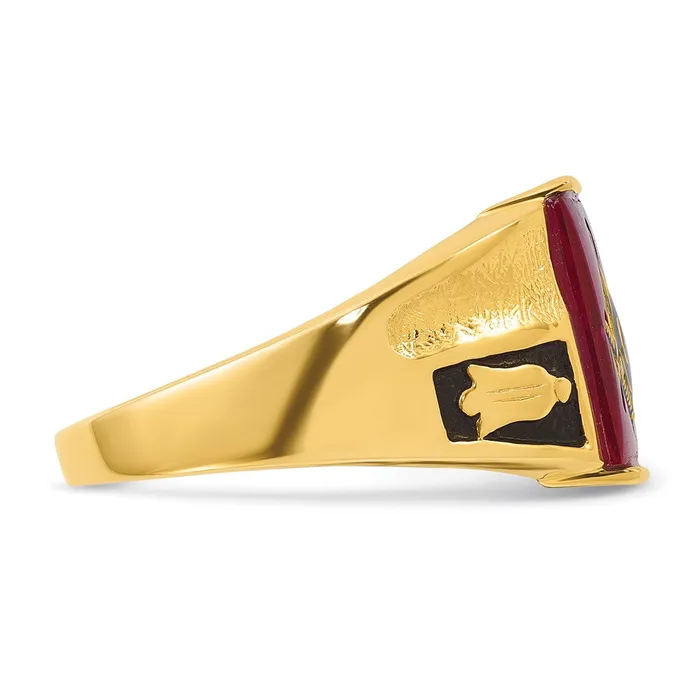 Rings Goldia 14k Yellow Gold Mens Polished and Textured with Black Enamel and Lab Created Ruby Masonic Ring
