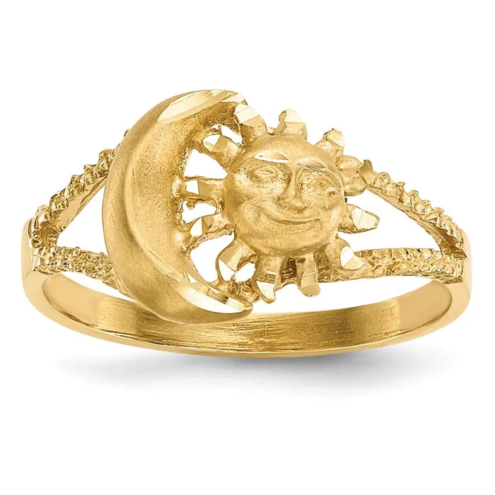 Rings Goldia 14K Yellow Gold Polished and Satin Diamondcut Sun and Moon Ring Rings Goldia 14K Yellow Gold Polished and Satin Diamondcut Sun and Moon Ring