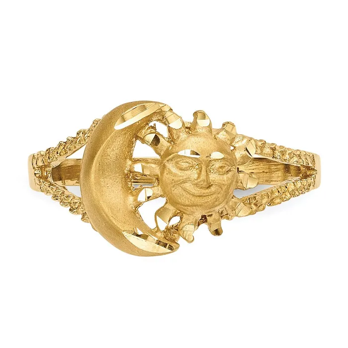 Rings Goldia 14K Yellow Gold Polished and Satin Diamondcut Sun and Moon Ring