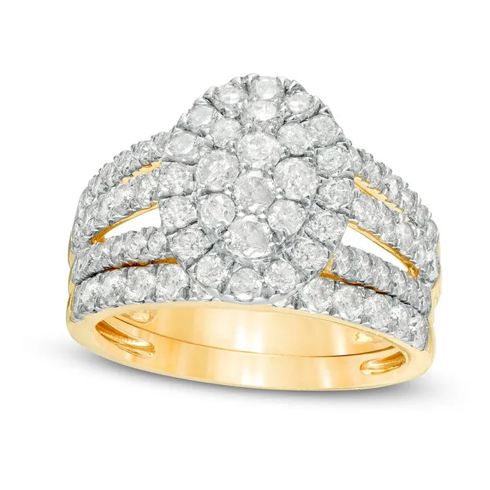 Rings Goldia 20 CT TW Composite Natural Diamond Double Oval Frame MultiRow Bridal Engagement Ring Set in Solid 10K Yellow Gold Rings Goldia 20 CT TW Composite Natural Diamond Double Oval Frame MultiRow Bridal Engagement Ring Set in Solid 10K Yellow Gold
