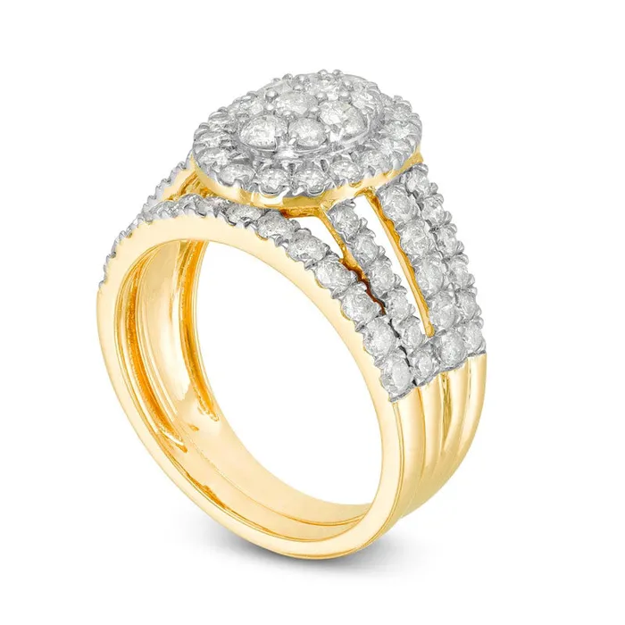 Rings Goldia 20 CT TW Composite Natural Diamond Double Oval Frame MultiRow Bridal Engagement Ring Set in Solid 10K Yellow Gold Rings Goldia 20 CT TW Composite Natural Diamond Double Oval Frame MultiRow Bridal Engagement Ring Set in Solid 10K Yellow Gold