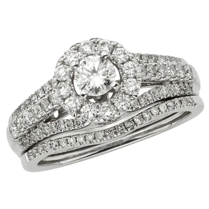 Rings Goldiacom 1 CT TW Diamond Halo Bridal Engagement Ring Set in 14K White Gold Rings Goldiacom 1 CT TW Diamond Halo Bridal Engagement Ring Set in 14K White Gold