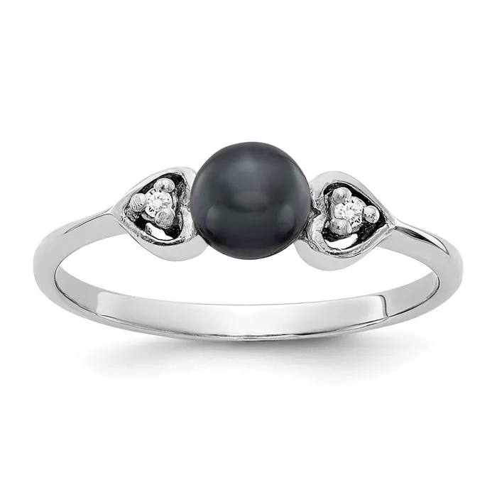 Rings Goldiacom 14k White Gold 45mm Black FW Cultured Pearl A Real Diamond ring Rings Goldiacom 14k White Gold 45mm Black FW Cultured Pearl A Real Diamond ring
