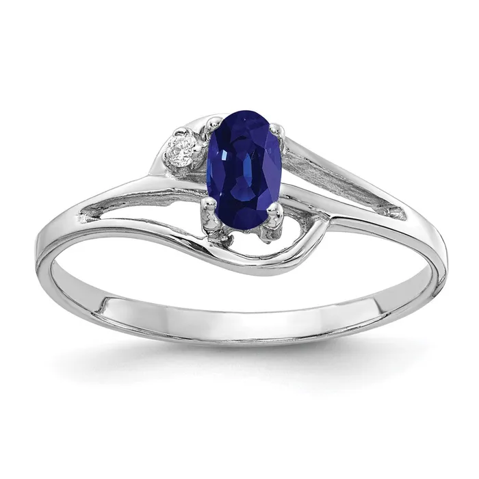 Rings Goldiacom 14k White Gold 5x3mm Oval Sapphire AAA Real Diamond ring