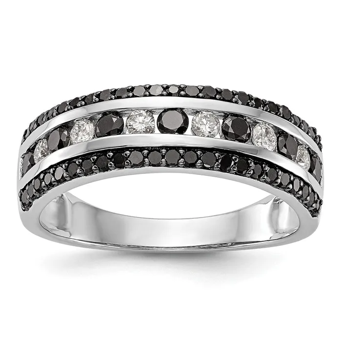 Rings Goldiacom 14K White Gold Black White Real Diamond Band