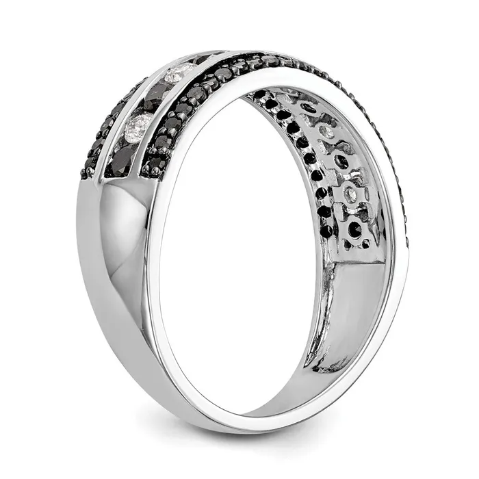 Rings Goldiacom 14K White Gold Black White Real Diamond Band