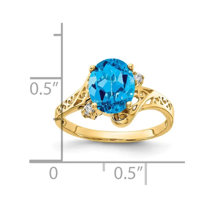 Rings Goldiacom 14K Yellow Gold 9x7mm Oval Blue Topaz Checker A Real Diamond ring
