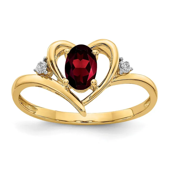 Rings Goldiacom 14K Yellow Gold Garnet and Real Diamond Heart Ring
