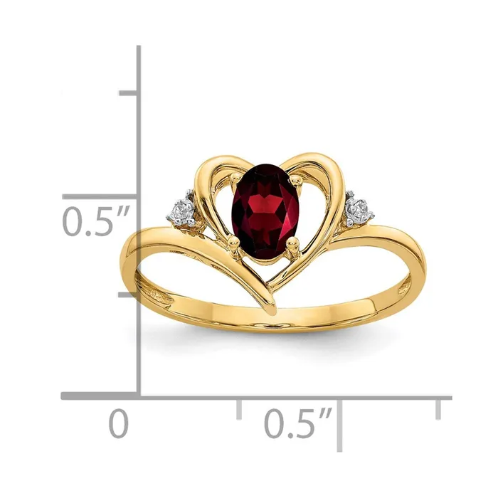 Rings Goldiacom 14K Yellow Gold Garnet and Real Diamond Heart Ring
