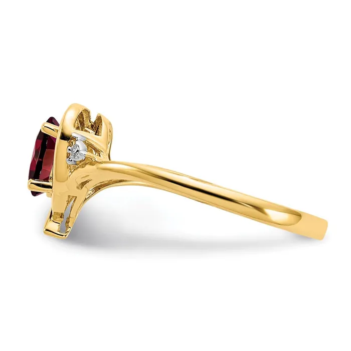 Rings Goldiacom 14K Yellow Gold Garnet and Real Diamond Heart Ring