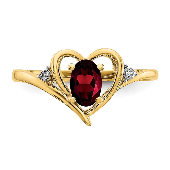 Rings Goldiacom 14K Yellow Gold Garnet and Real Diamond Heart Ring