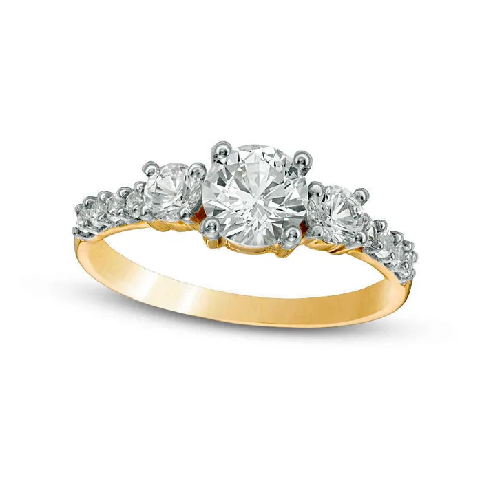 Rings Goldia LabCreated White Sapphire Three Stone Ring in Solid 10K Yellow Gold Rings Goldia LabCreated White Sapphire Three Stone Ring in Solid 10K Yellow Gold