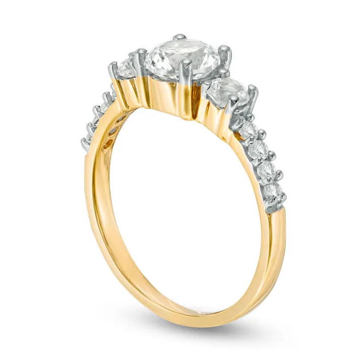 Rings Goldia LabCreated White Sapphire Three Stone Ring in Solid 10K Yellow Gold Rings Goldia LabCreated White Sapphire Three Stone Ring in Solid 10K Yellow Gold