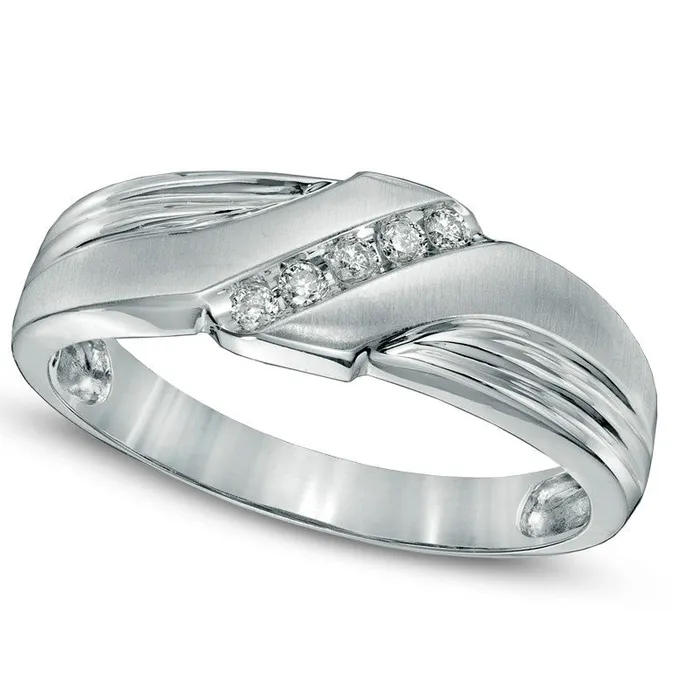 Rings Goldia Mens 010 CT TW Natural Diamond Slant Ring in Solid 10K White Gold Rings Goldia Mens 010 CT TW Natural Diamond Slant Ring in Solid 10K White Gold