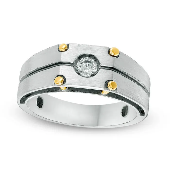 Rings Goldia Mens 020 CT Natural Clarity Enhanced Diamond Solitaire Brushed Wedding Band in Solid 10K TwoTone Gold Rings Goldia Mens 020 CT Natural Clarity Enhanced Diamond Solitaire Brushed Wedding Band in Solid 10K TwoTone Gold