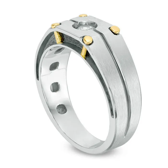 Rings Goldia Mens 020 CT Natural Clarity Enhanced Diamond Solitaire Brushed Wedding Band in Solid 10K TwoTone Gold Rings Goldia Mens 020 CT Natural Clarity Enhanced Diamond Solitaire Brushed Wedding Band in Solid 10K TwoTone Gold