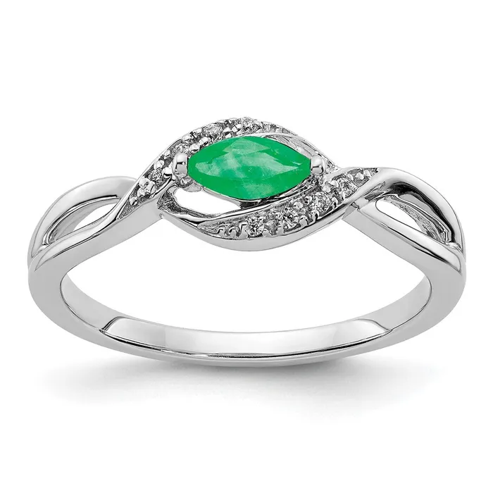 Rings Goldia Solid 14k White Gold Simulated CZ and Marquise Emerald Ring