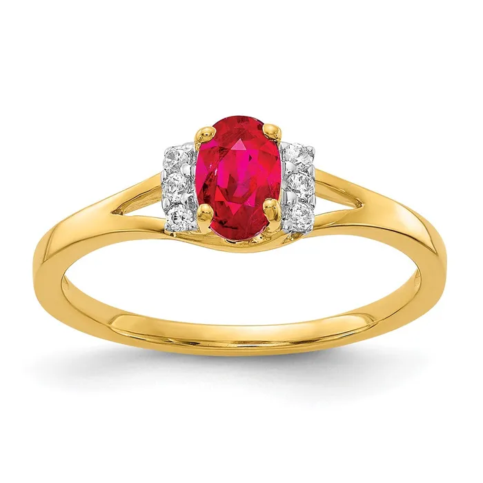 Rings Goldia Solid 14k Yellow Gold Simulated CZ and Oval Ruby Ring