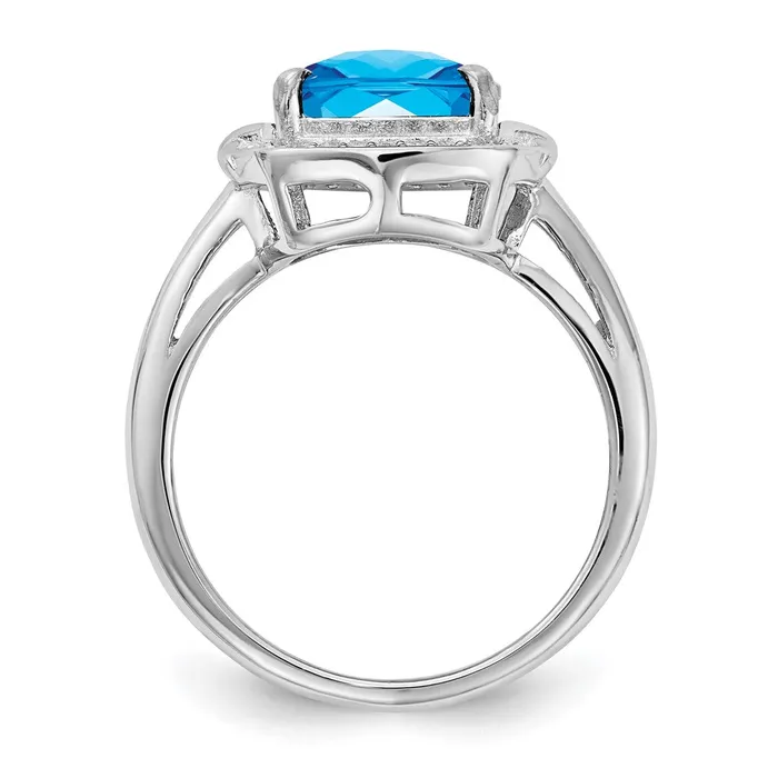 Rings Goldia Sterling Silver Rhodium Diamond CheckerCut Blue Topaz Ring