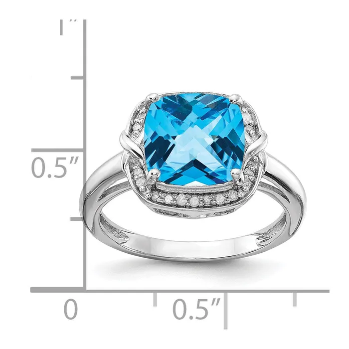 Rings Goldia Sterling Silver Rhodium Diamond CheckerCut Blue Topaz Ring