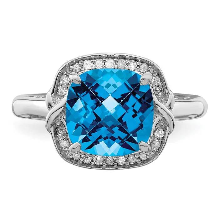 Rings Goldia Sterling Silver Rhodium Diamond CheckerCut Blue Topaz Ring